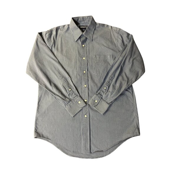 Lands’ End Men’s 15.5 33 Dress Shirt Blue Yellow Plaid Cotton Button Front Used - Picture 3 of 12
